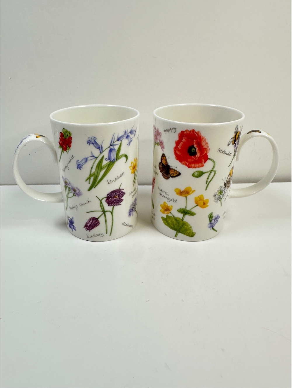 Pair Of Mugs Wayside Jane Fern Dunoon England Butterflies Bees Flowers